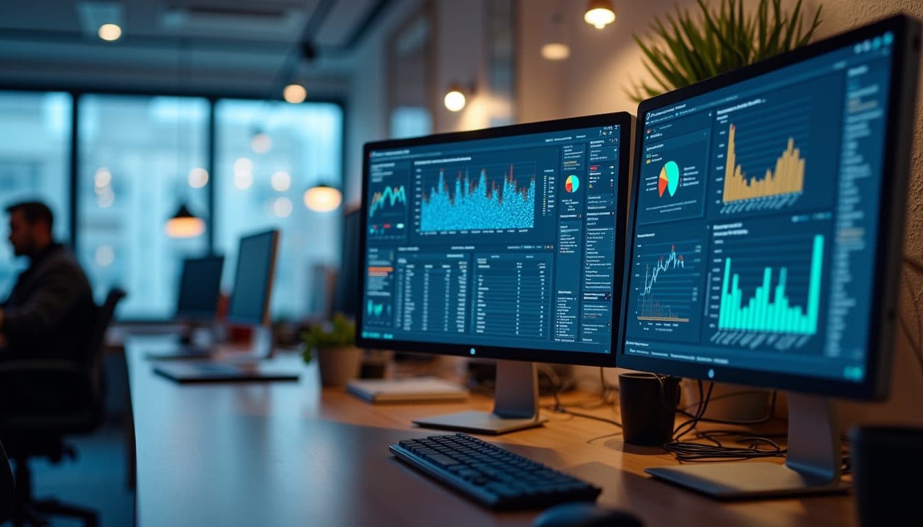 Eye-level view of a business meeting discussing AI strategy
